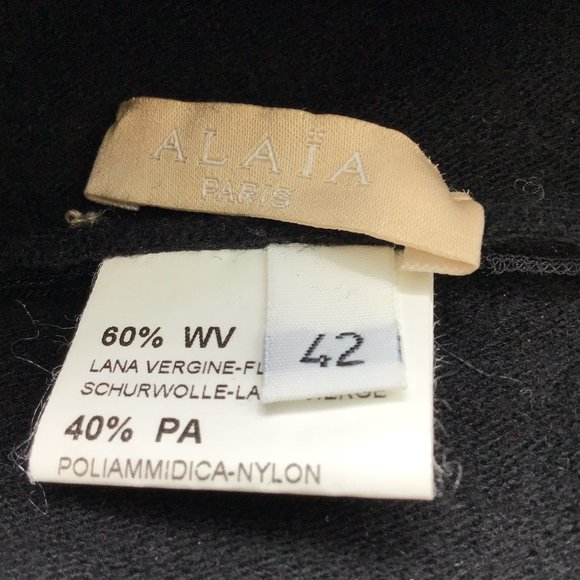 ALAIA PARIS BLACK CUT-OUT DETAIL WOOL KNIT FLARED A-LINE SKIRT - Picture 4 of 4